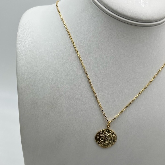 Shashi Magical Pegasus Coin Charm 18K Gold Plated Long Necklace USA Made - Picture 5 of 13